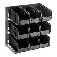 Carlisle 381109LG 18" x 12" x 19" Aluminum 3-Tier Packet Rack with 3.5 Qt. Black Compartment Bins