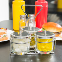 3 Compartment Wire Condiment Caddy with 7 oz. Glass Jars and Stainless Steel Lids