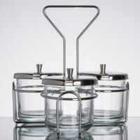 3 Compartment Wire Condiment Caddy with 7 oz. Glass Jars and Stainless Steel Lids