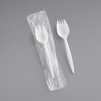 Choice Individually Wrapped Medium Weight White Plastic Spork - 100/Pack