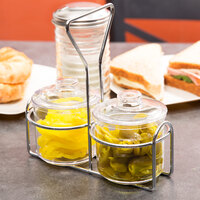 2 Compartment Wire Condiment Caddy with 7 oz. Clear Plastic Jars and Lids