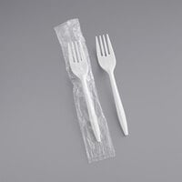 Choice Individually Wrapped Medium Weight White Plastic Fork - 100/Pack