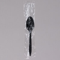 Choice Individually Wrapped Medium Weight Black Plastic Teaspoon - 100/Pack