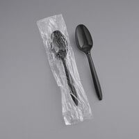 Choice Individually Wrapped Medium Weight Black Plastic Teaspoon - 100/Pack