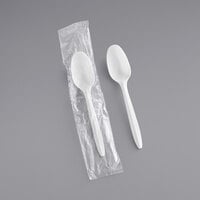 Choice Individually Wrapped Medium Weight White Plastic Teaspoon - 100/Pack