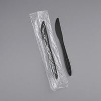 Choice 6 1/2" Individually Wrapped Medium Weight Black Plastic Knife - 100/Pack