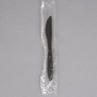 Choice 6 1/2 inch Individually Wrapped Medium Weight Black Plastic Knife - 100/Pack