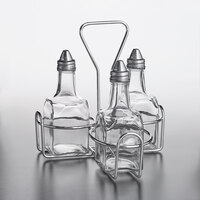 3 Compartment Wire Caddy with 6 oz. Cruets and Stoppers