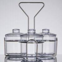 3 Compartment Wire Condiment Caddy with 7 oz. Clear Plastic Jars and Lids