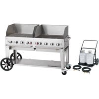 Crown Verity MCC-60WGP 60" Mobile Outdoor Cart Grill with 2 Vertical Propane Tanks and Wind Guard Package