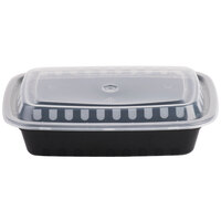 Choice 24 oz. Black 8" x 5 1/4" x 1 1/2" Rectangular Microwavable Heavy Weight Container with Lid - 25/Pack