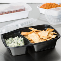 Choice 30 oz. Black 8 3/4 inch x 6 inch x 2 3/4 inch 2-Compartment Rectangular Microwavable Heavy Weight Container with Lid - 25/Pack