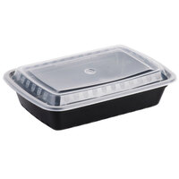 Choice 28 oz. Black 8 3/4 inch x 6 1/4 inch x 1 3/4 inch Rectangular Microwavable Heavy Weight Container with Lid - 25/Pack