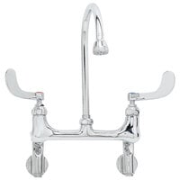 T&S B-0355-04 Wall Mounted Surgical Sink Faucet with Adjustable Centers, 5 1/2 inch Rigid Gooseneck, Integral Stops, and 4 inch Wrist Action Handles