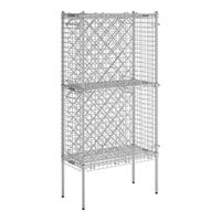 Regency 18" x 36" Chromate Finish 84-Bottle Wire Wine Rack Kit with 74" Chrome Stationary Posts, 4 Shelves, and Security Cage