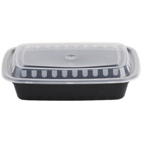 Choice 24 oz. Black 8" x 5 1/4" x 1 1/2" Rectangular Microwavable Heavyweight Container with Lid - 10/Pack