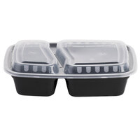 Choice 30 oz. Black 8 3/4 inch x 6 inch x 2 3/4 inch 2-Compartment Rectangular Microwavable Heavy Weight Container with Lid - 10/Pack