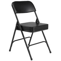 National Public Seating 3210 Black Steel Folding Chair with 2 inch Black Vinyl Padded Back and Seat