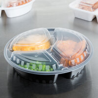 Choice 33 oz. Black 9 inch Round 3-Compartment Microwavable Heavy Weight Container with Lid - 10/Pack
