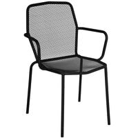 BFM Seating Avalon Black Stackable E-Coated Steel Outdoor / Indoor Arm Chair