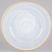 The Jay Companies 1470353 13 inch Round White Alabaster Glass Charger Plate with Gold Rim