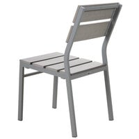 BFM Seating PH202CGRTK-SG Seaside Soft Gray Stackable Aluminum Outdoor / Indoor Side Chair with Gray Synthetic Teak Back and Seat