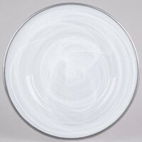 The Jay Companies 1470354 13 inch Round White Alabaster Glass Charger Plate with Silver Rim