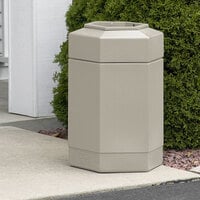 Commercial Zone 737102 PolyTec 30 Gallon Beige Hexagonal Waste Container with Open Top