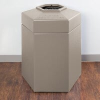 Commercial Zone 737202 PolyTec 45 Gallon Beige Hexagonal Waste Container with Open Top