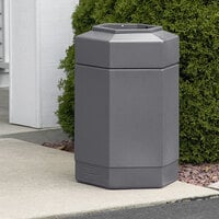 Commercial Zone 737103 PolyTec 30 Gallon Gray Hexagonal Waste Container with Open Top