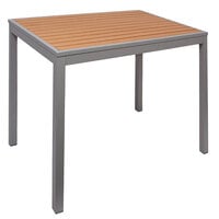 BFM Seating PH4L3232TKSV Longport 32 inch Square Silver Aluminum Outdoor / Indoor Standard Height Table - Synthetic Teak