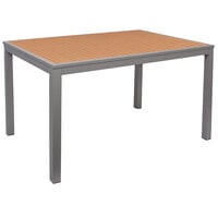 BFM Seating Longport 32" x 48" Rectangular Silver Aluminum Outdoor / Indoor Standard Height Table - Synthetic Teak