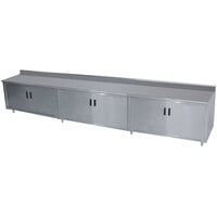 Advance Tabco HK-SS-2412 24" x 144" 14 Gauge Enclosed Base Stainless Steel Work Table with Hinged Doors and 5" Backsplash