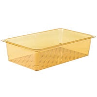 Cambro 15CLRHP150 H-Pan™ Full Size Amber High Heat Plastic Colander Pan - 5" Deep