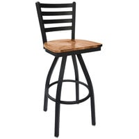 BFM Seating 2160SASH-SB Lima Sand Black Steel Bar Height Chair with Autumn Ash Wooden Swivel Seat