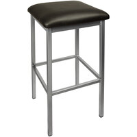 BFM Seating 2510BBLV-CL Trent Clear Coated Steel Bar Stool with 2 inch Black Vinyl Seat