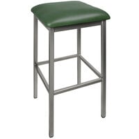 BFM Seating Trent Clear Coated Steel Bar Stool with 2" Green Vinyl Seat