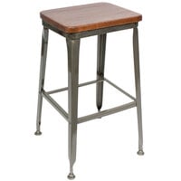 BFM Seating Lincoln Clear Coated Steel Bar Stool with Autumn Ash Wooden Seat