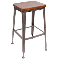 BFM Seating JS200BASH-CL Lincoln Clear Coated Steel Bar Stool with Autumn Ash Wooden Seat