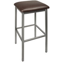 BFM Seating Trent Clear Coated Steel Bar Stool with 2" Dark Brown Vinyl Seat