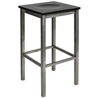 BFM Seating 2510BBLW-CL Trent Clear Coated Steel Bar Stool with Black Wooden Seat