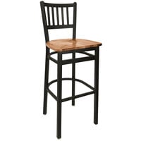 BFM Seating 2090BASH-SB Troy Sand Black Steel Bar Height Chair with Autumn Ash Wooden Seat