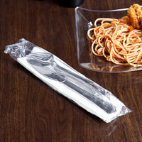 Silver Visions Individually Wrapped Silver Heavy Weight Plastic Cutlery Set with Napkin and Salt and Pepper Packets - 100/Case