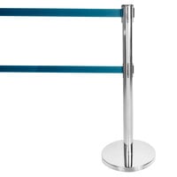 Aarco HS-27 Satin 40 inch Crowd Control / Guidance Stanchion with Dual 84 inch Blue Retractable Belts