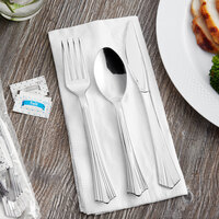 Visions Individually Wrapped Silver Heavy Weight Plastic Cutlery Set with Napkin and Salt and Pepper Packets - 25/Pack