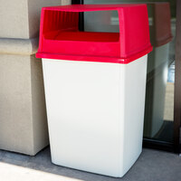 Rubbermaid Glutton 56 Gallon White Rectangular Trash Can and Red Lid with Doors
