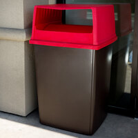 Rubbermaid Glutton 56 Gallon Brown Rectangular Trash Can and Red Lid with Doors