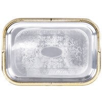 Vollrath 47260 Odyssey 18 1/4" x 12 1/4" Rectangular Gold Trim Metal Catering Tray