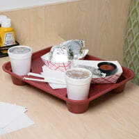GET FT-20-R 14 inch x 17 inch Light-Duty Polypropylene Red Fast Food Tray with Cup Holders