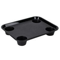 GET FT-20-BK 14 inch x 17 inch Black Plastic Fast Food Tray with Cup Holders - 12/Case